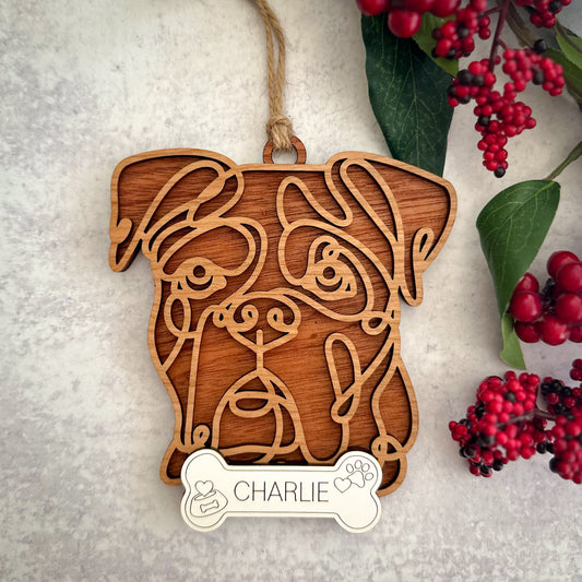 Dog Line Art Ornament - Part 1 WITH NAME