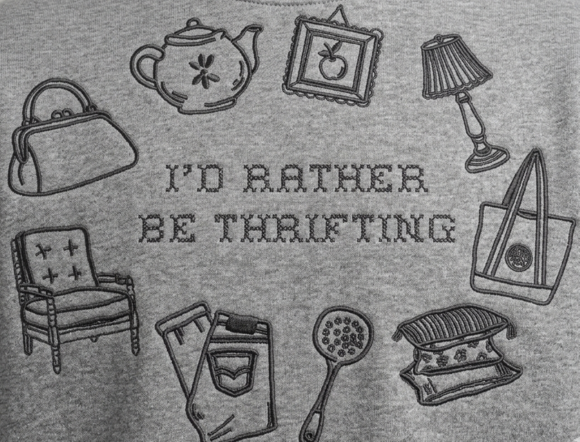 Rather Be Thrifting Embroidered Crewneck